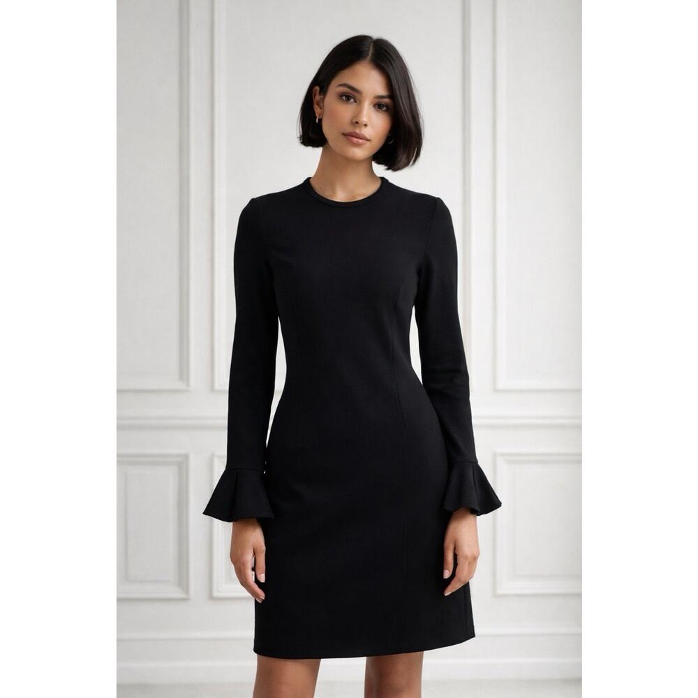 Goat Black Bell Sleeve Stretch Dress Classic Corp Capsule Minimalist US 2 UK 6